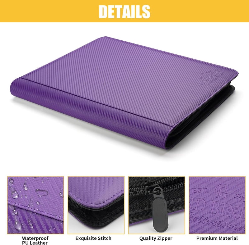 CARDBINDER Toploader Binder,Toploader Hard Cases, 9-Pocket Pages Sleeves Hold up 288 Cards.Toploader Card Binder with Sleeves for “3×4” rigid，Card Holder(purple) - Image 3